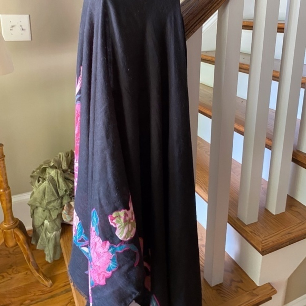 Anthropologie Black Floral Oversized Scarf - Picture 8 of 12